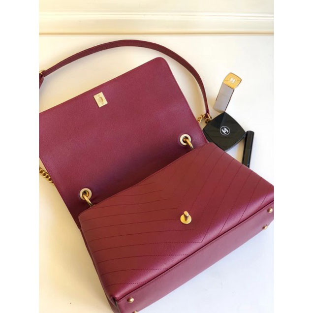 Chanel Calfskin Chevron Chic Large Flap Top Handle Bag A57149 Burgundy 2018