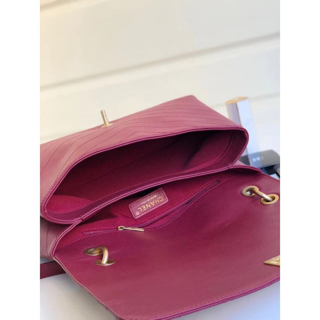 Chanel Calfskin Chevron Chic Large Flap Top Handle Bag A57149 Burgundy 2018