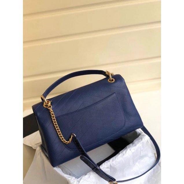 Chanel Calfskin Chevron Chic Large Flap Top Handle Bag A57149 Blue 2018