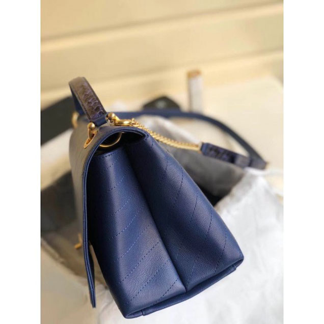 Chanel Calfskin Chevron Chic Large Flap Top Handle Bag A57149 Blue 2018