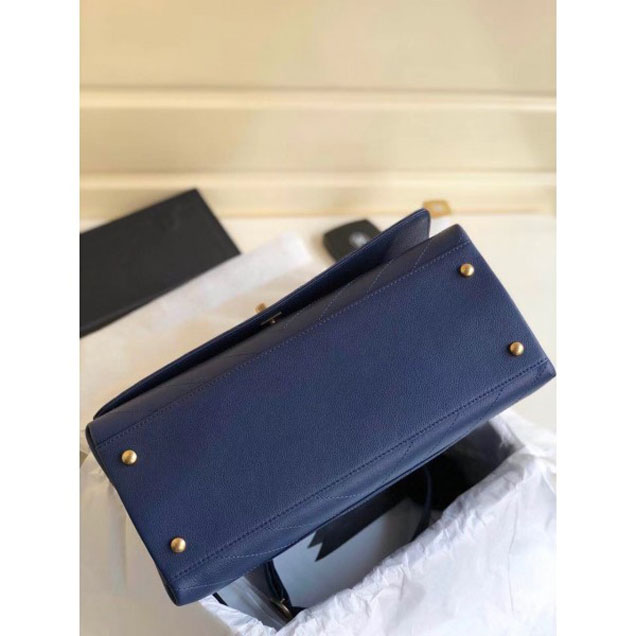 Chanel Calfskin Chevron Chic Large Flap Top Handle Bag A57149 Blue 2018