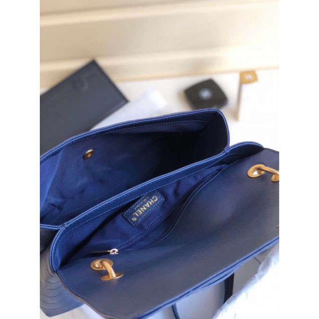Chanel Calfskin Chevron Chic Large Flap Top Handle Bag A57149 Blue 2018