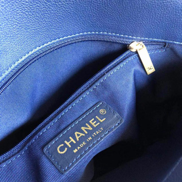 Chanel Calfskin Chevron Chic Large Flap Top Handle Bag A57149 Blue 2018