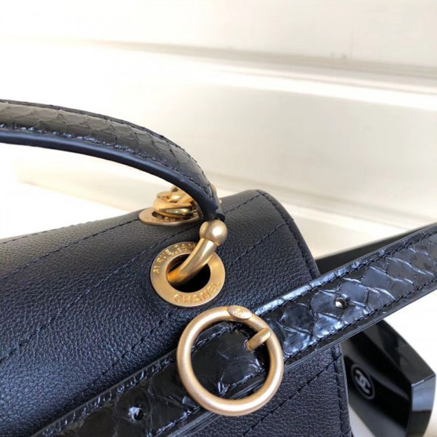 Chanel Calfskin Chevron Chic Large Flap Top Handle Bag A57149 Black 2018