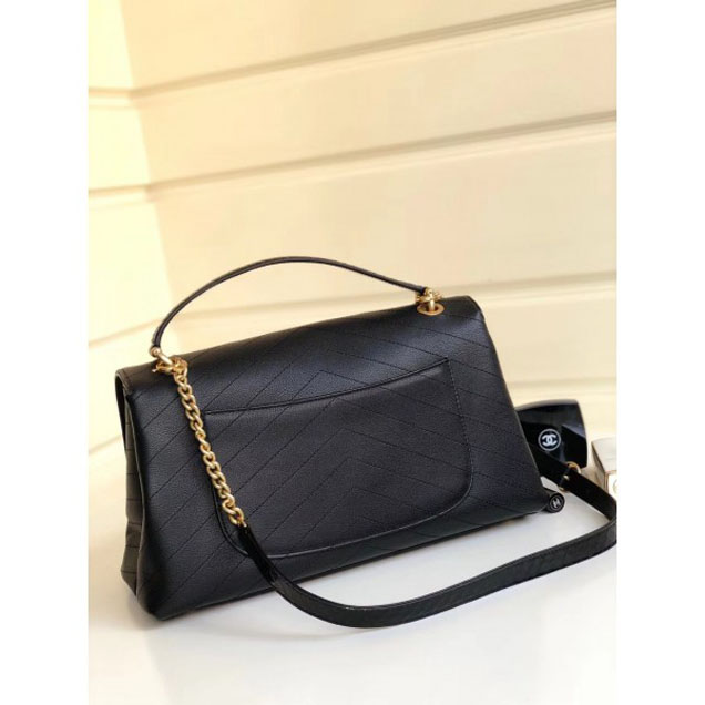 Chanel Calfskin Chevron Chic Large Flap Top Handle Bag A57149 Black 2018