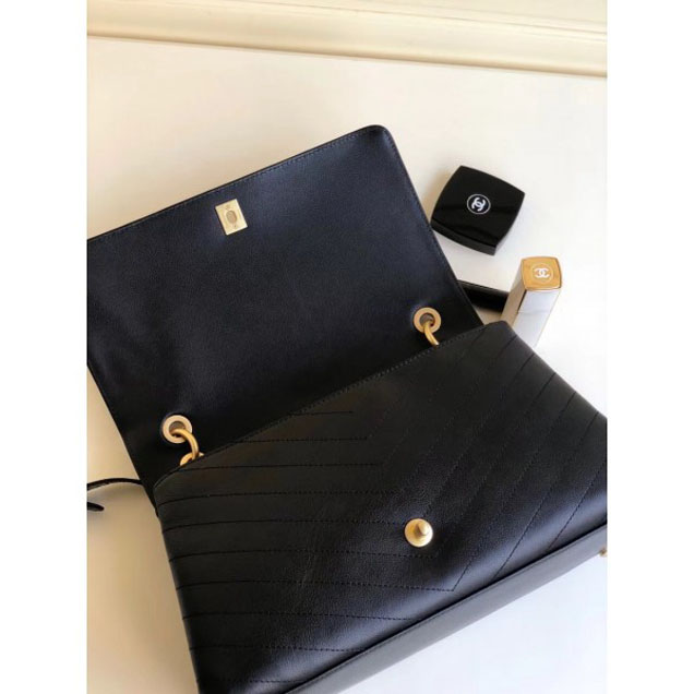 Chanel Calfskin Chevron Chic Large Flap Top Handle Bag A57149 Black 2018