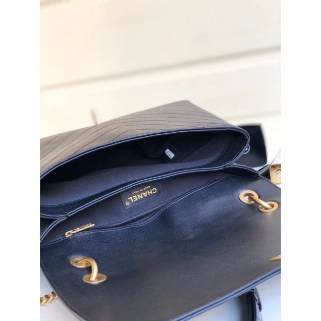 Chanel Calfskin Chevron Chic Large Flap Top Handle Bag A57149 Black 2018