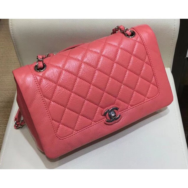 Chanel Crumpled Calfskin Bi Quilted Flap Bag A57602 Dark Pink 2018