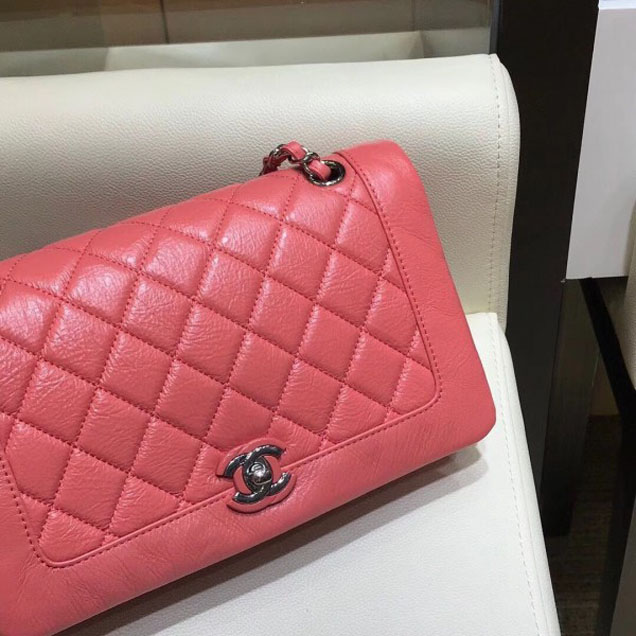Chanel Crumpled Calfskin Bi Quilted Flap Bag A57602 Dark Pink 2018