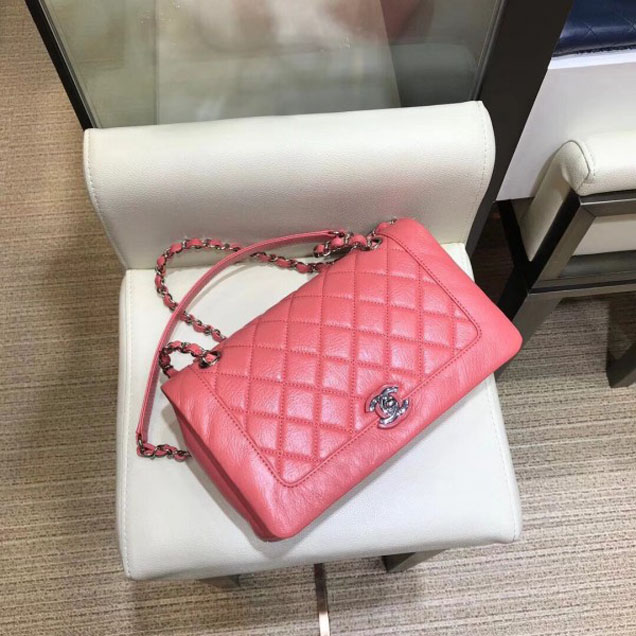 Chanel Crumpled Calfskin Bi Quilted Flap Bag A57602 Dark Pink 2018