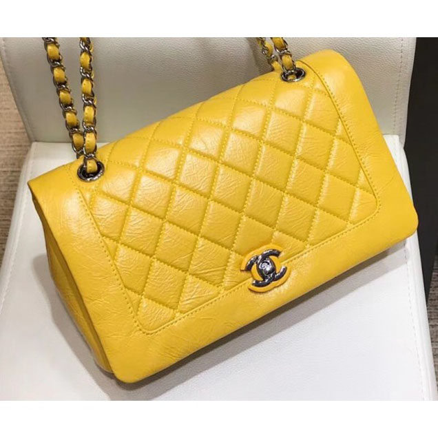 Chanel Crumpled Calfskin Bi Quilted Flap Bag A57602 Yellow 2018