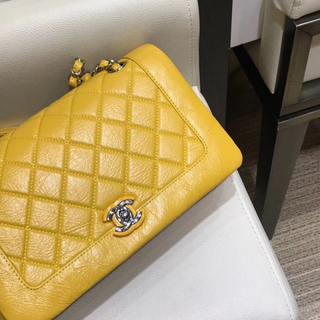 Chanel Crumpled Calfskin Bi Quilted Flap Bag A57602 Yellow 2018