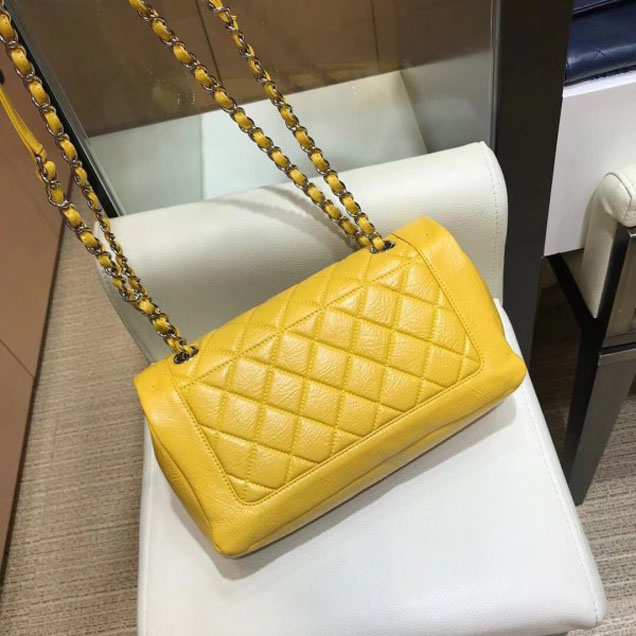 Chanel Crumpled Calfskin Bi Quilted Flap Bag A57602 Yellow 2018