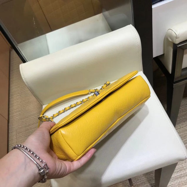 Chanel Crumpled Calfskin Bi Quilted Flap Bag A57602 Yellow 2018