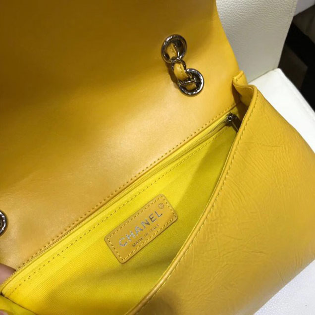 Chanel Crumpled Calfskin Bi Quilted Flap Bag A57602 Yellow 2018