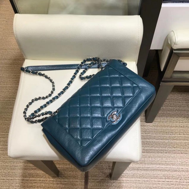Chanel Crumpled Calfskin Bi Quilted Flap Bag A57602 Dark Green 2018