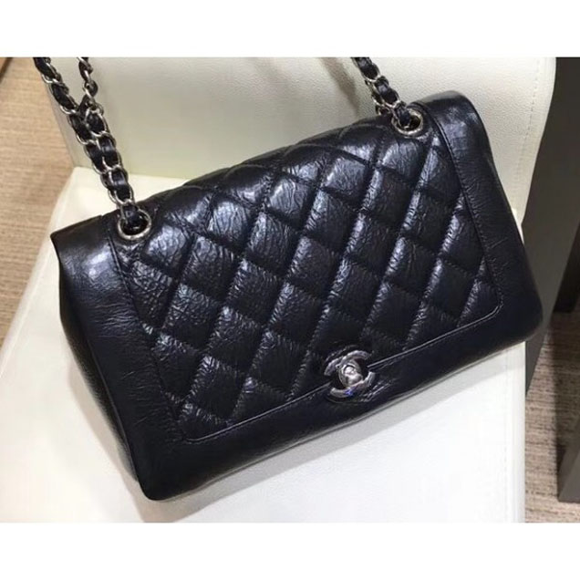 Chanel Crumpled Calfskin Bi Quilted Flap Bag A57602 Black 2018