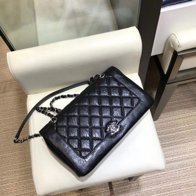 Chanel Crumpled Calfskin Bi Quilted Flap Bag A57602 Black 2018
