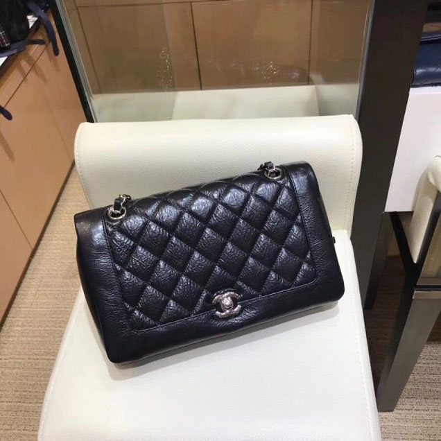 Chanel Crumpled Calfskin Bi Quilted Flap Bag A57602 Black 2018