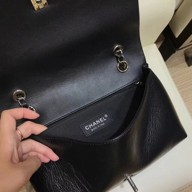 Chanel Crumpled Calfskin Bi Quilted Flap Bag A57602 Black 2018