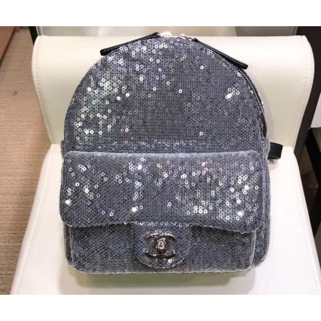 Chanel Sequins Flap Mini Backpack Bag A57418 Gray 2018