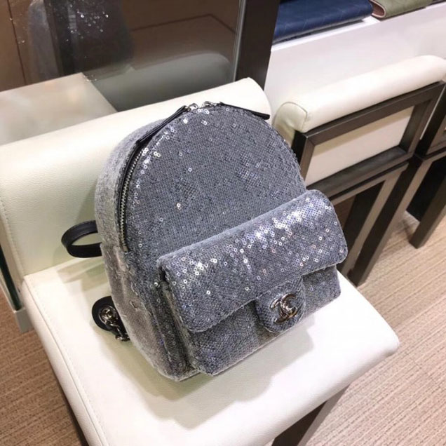 Chanel Sequins Flap Mini Backpack Bag A57418 Gray 2018