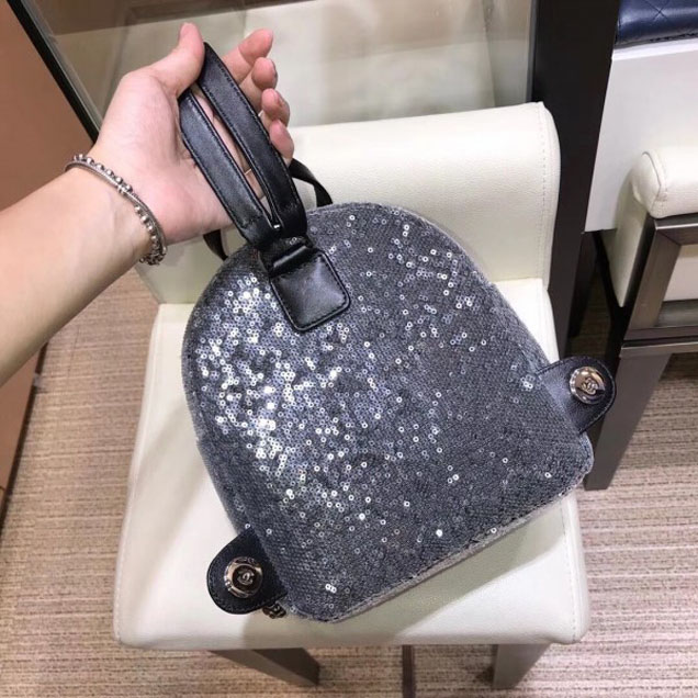 Chanel Sequins Flap Mini Backpack Bag A57418 Gray 2018
