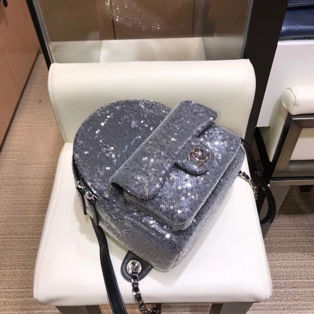 Chanel Sequins Flap Mini Backpack Bag A57418 Gray 2018