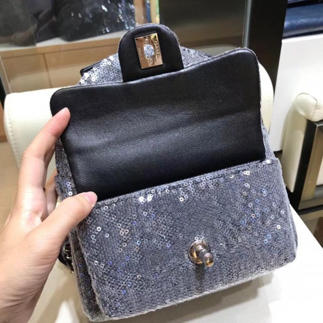 Chanel Sequins Flap Mini Backpack Bag A57418 Gray 2018