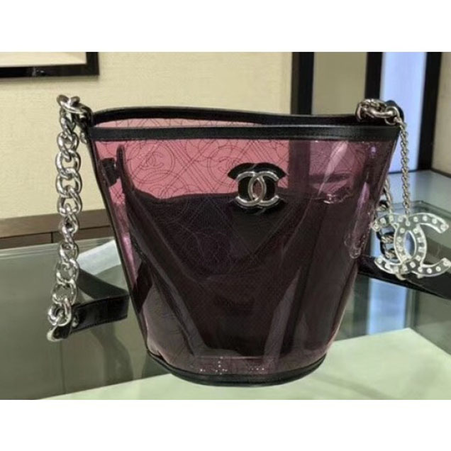 Chanel Printed PVC Coco Bucket Small Bag A57636 Black/Pink 2018