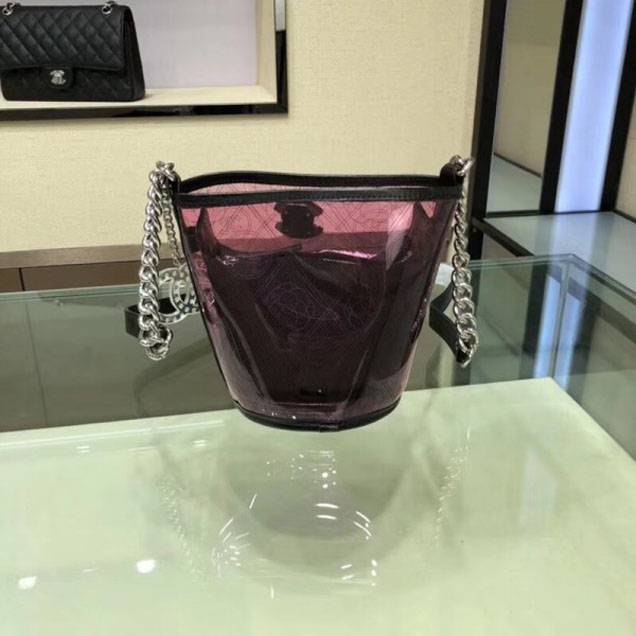 Chanel Printed PVC Coco Bucket Small Bag A57636 Black/Pink 2018