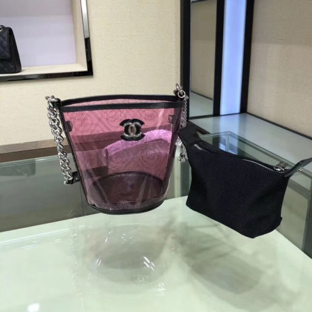 Chanel Printed PVC Coco Bucket Small Bag A57636 Black/Pink 2018
