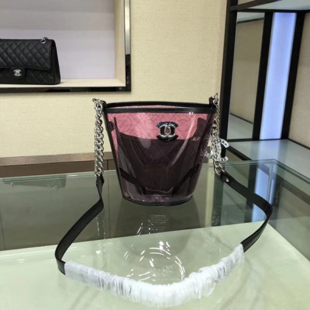 Chanel Printed PVC Coco Bucket Small Bag A57636 Black/Pink 2018