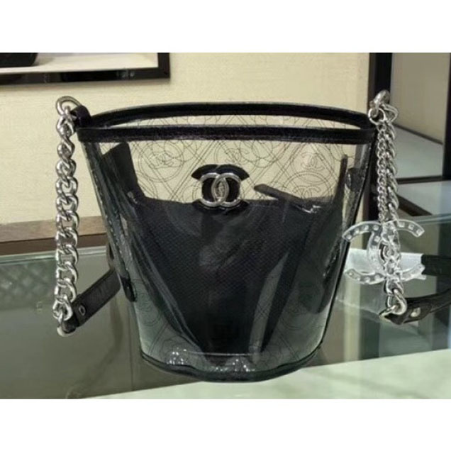 Chanel Printed PVC Coco Bucket Small Bag A57636 Black 2018