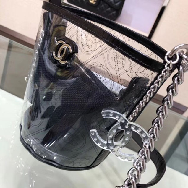 Chanel Printed PVC Coco Bucket Small Bag A57636 Black 2018