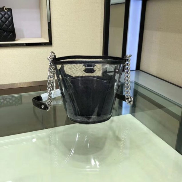 Chanel Printed PVC Coco Bucket Small Bag A57636 Black 2018