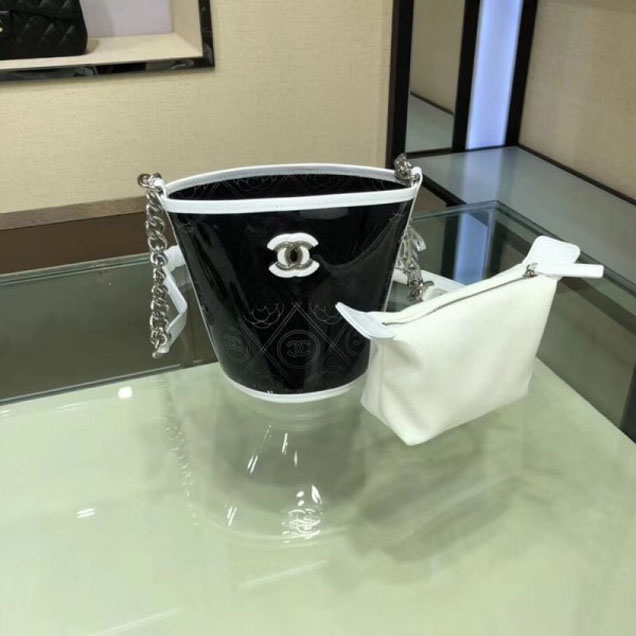 Chanel Printed PVC Coco Bucket Small Bag A57636 Black/White 2018