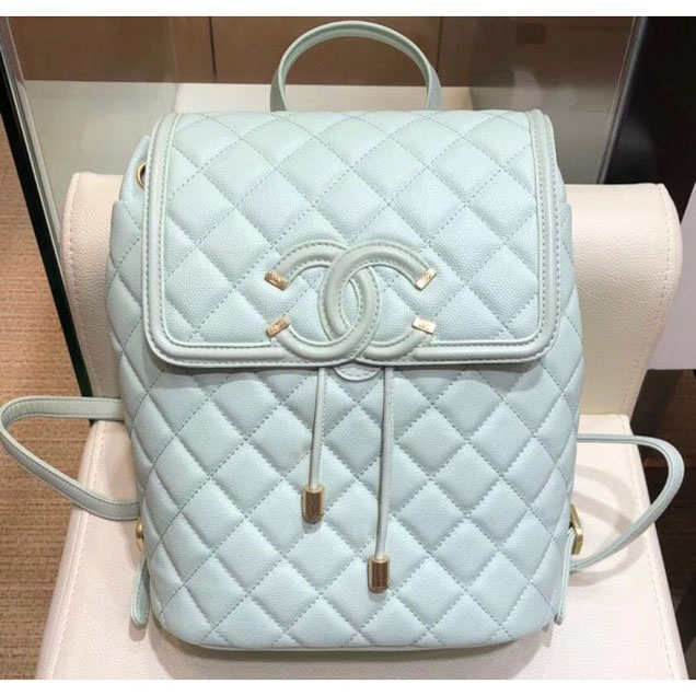 Chanel Caviar Leather CC Filigree Backpack Bag A91228 Pale Green 2018