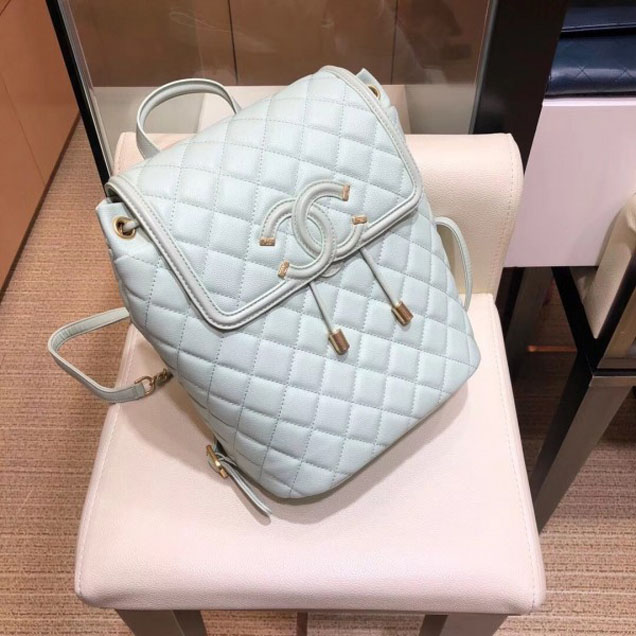 Chanel Caviar Leather CC Filigree Backpack Bag A91228 Pale Green 2018