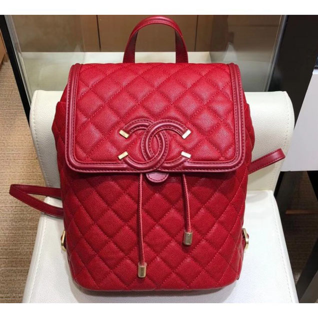 Chanel Caviar Leather CC Filigree Backpack Bag A91228 Red 2018