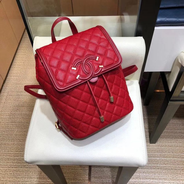 Chanel Caviar Leather CC Filigree Backpack Bag A91228 Red 2018