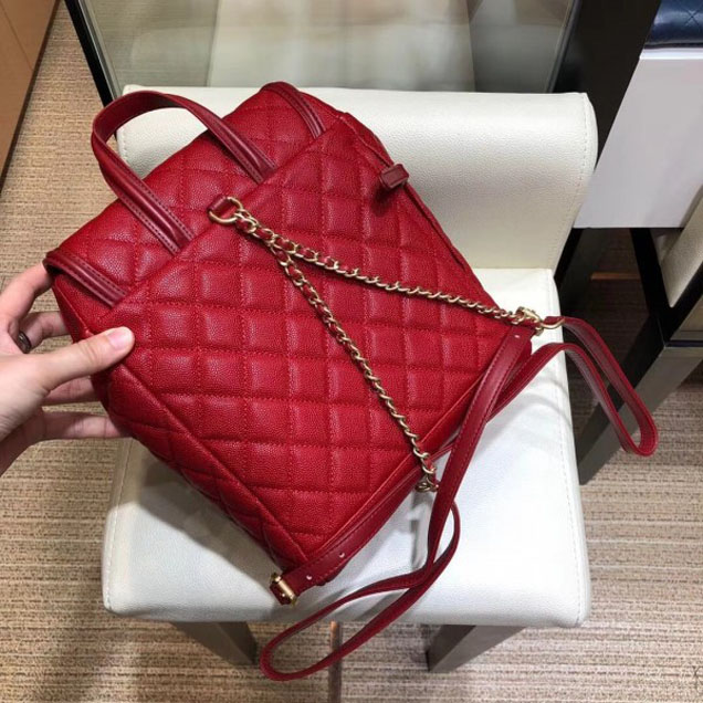 Chanel Caviar Leather CC Filigree Backpack Bag A91228 Red 2018