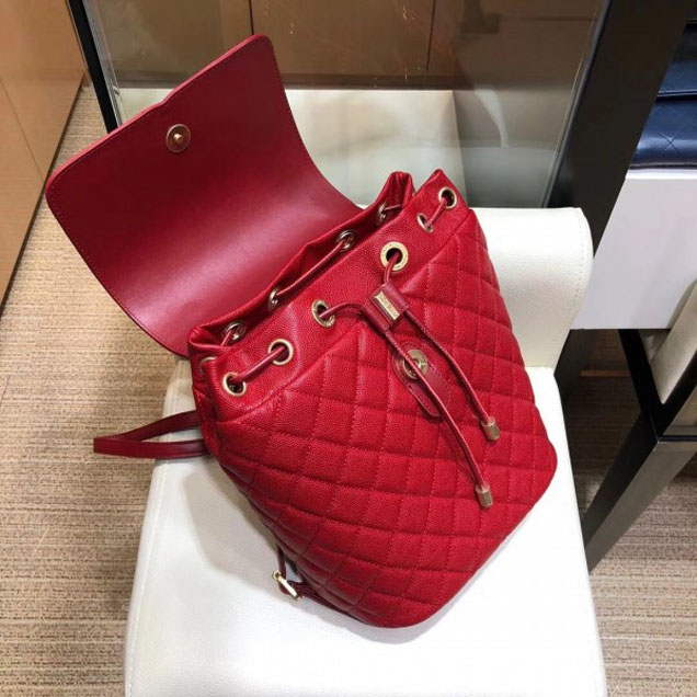 Chanel Caviar Leather CC Filigree Backpack Bag A91228 Red 2018
