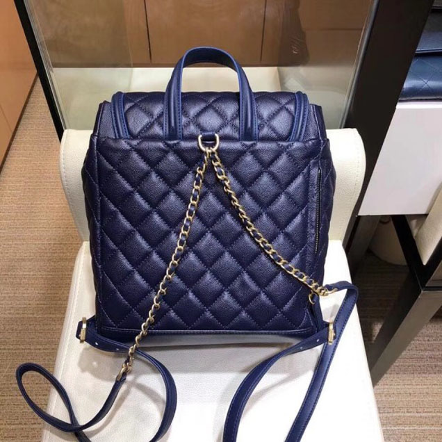 Chanel Caviar Leather CC Filigree Backpack Bag A91228 Dark Blue 2018