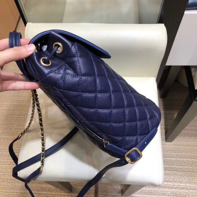 Chanel Caviar Leather CC Filigree Backpack Bag A91228 Dark Blue 2018