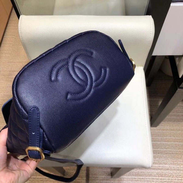 Chanel Caviar Leather CC Filigree Backpack Bag A91228 Dark Blue 2018