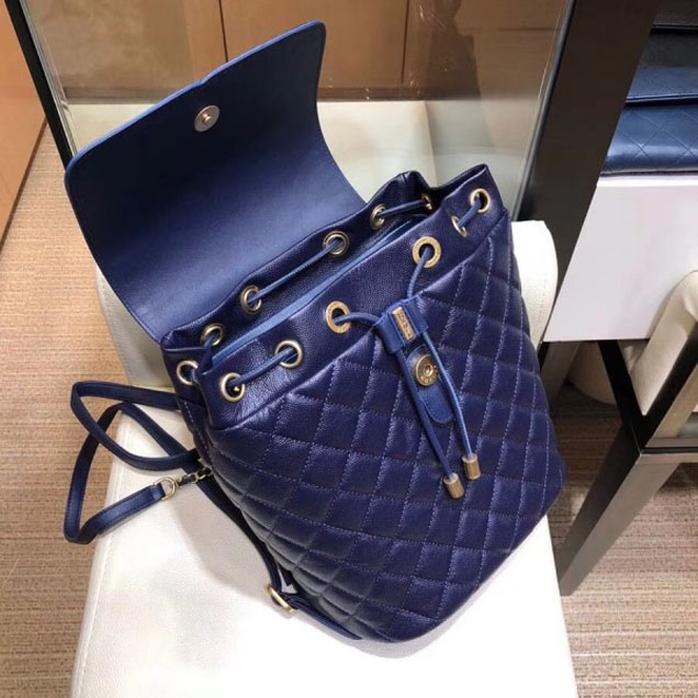 Chanel Caviar Leather CC Filigree Backpack Bag A91228 Dark Blue 2018