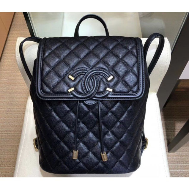 Chanel Caviar Leather CC Filigree Backpack Bag A91228 Black 2018