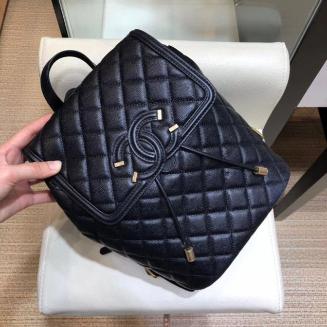 Chanel Caviar Leather CC Filigree Backpack Bag A91228 Black 2018