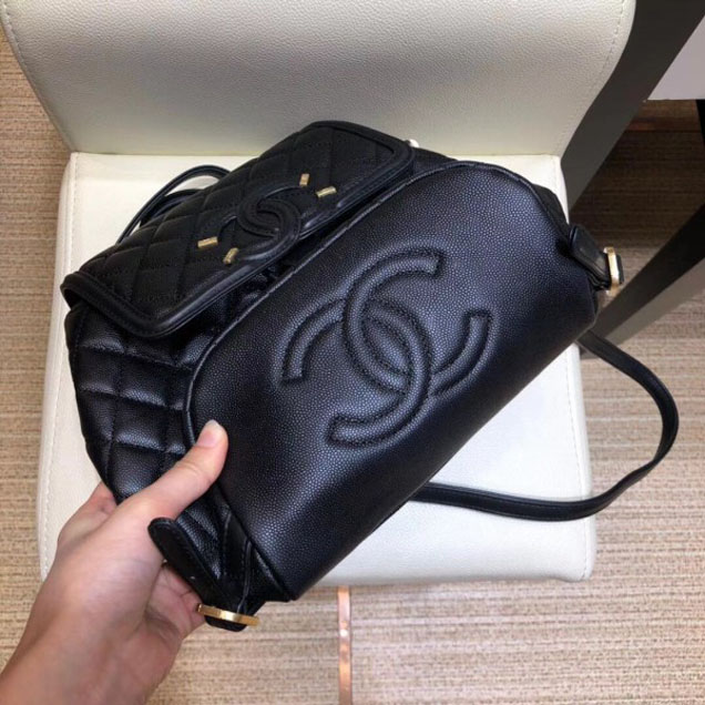 Chanel Caviar Leather CC Filigree Backpack Bag A91228 Black 2018